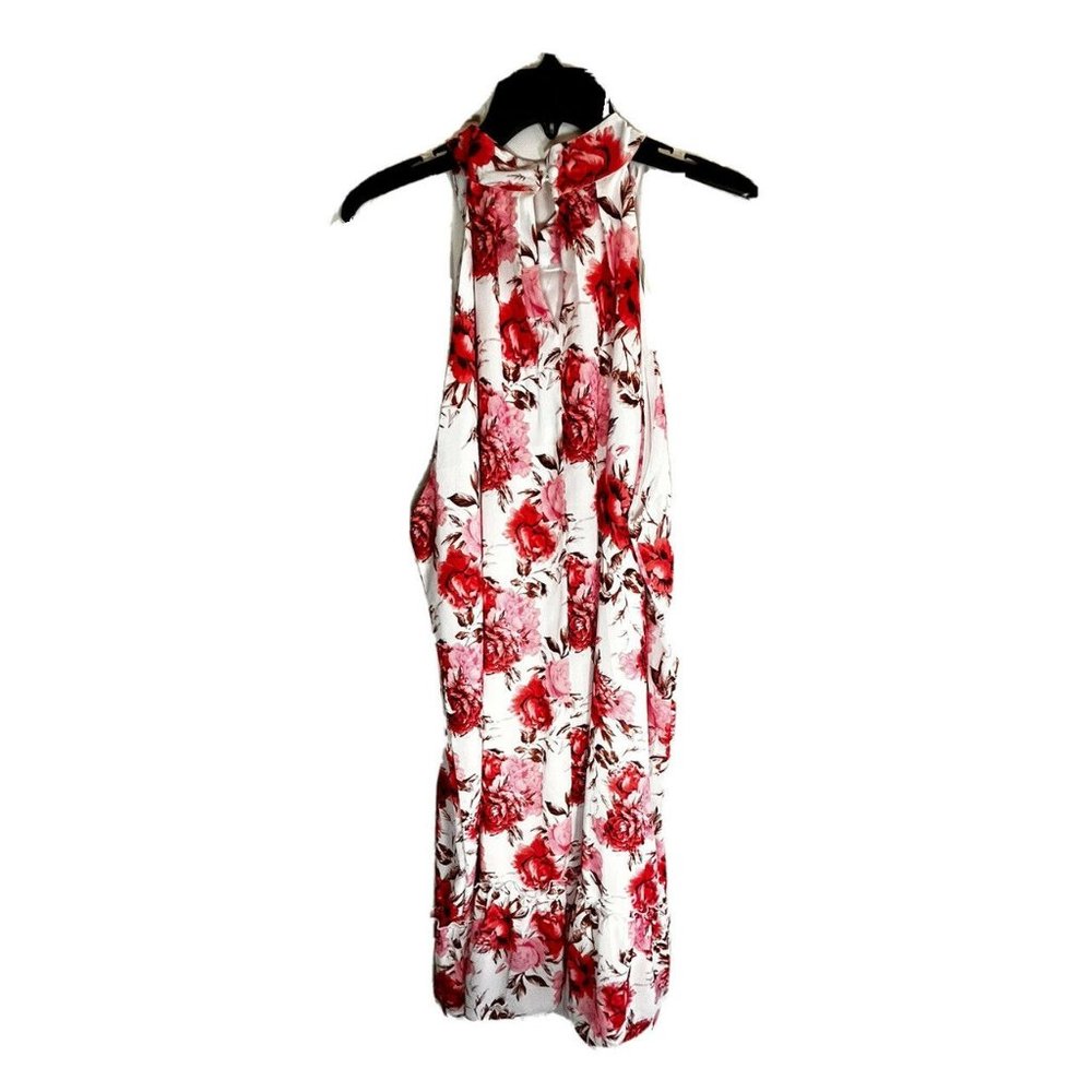 Maisolly 2 XL Ladies halter dress flowing lined Ivory with Red Pink Floral